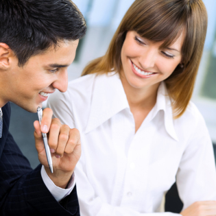 Consultation between a man and a woman.